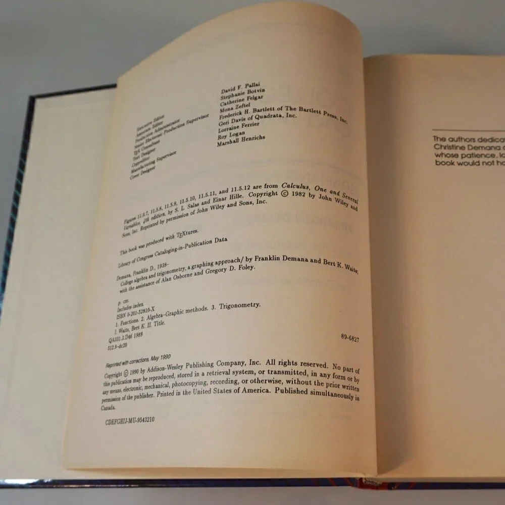 College Algebra and Trigonometry A Graphing Approach 1990 Hardcover Demana Waits